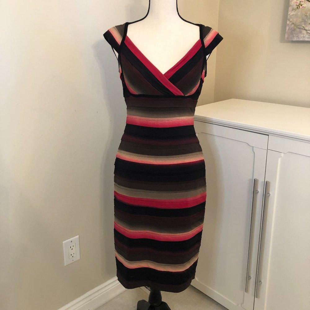 Adrianna Papell, Multi-color Ombre Striped "Bandage" Midi Dress, Size 8